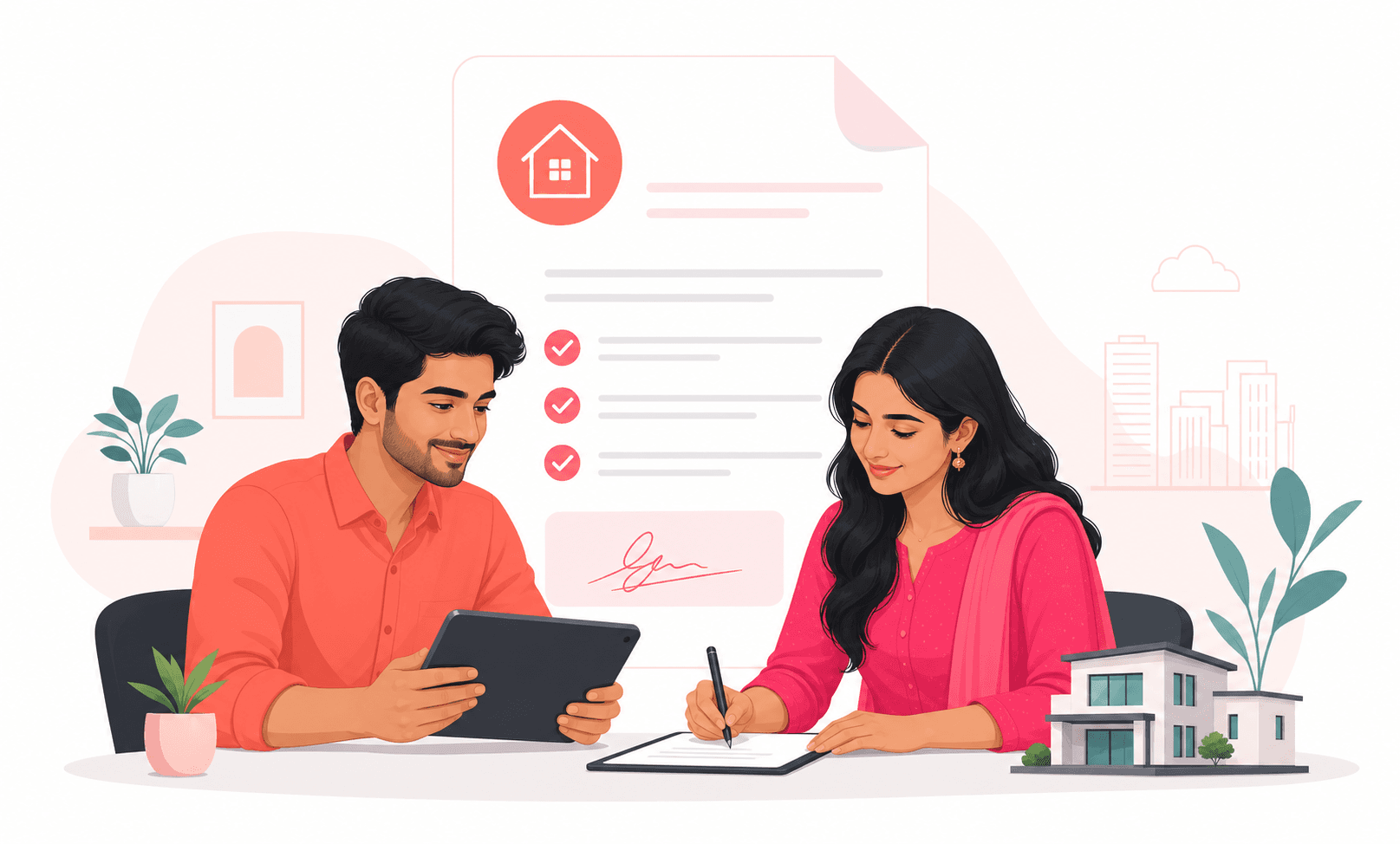 Renters completing a digital rental agreement